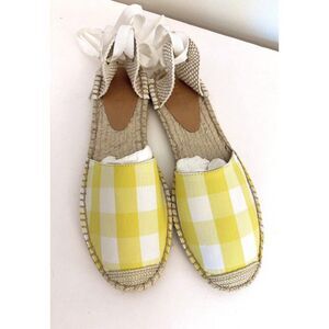 NEW J. Crew Size 9.5 Gingham d Orsay lace-up Espadrilles Yellow Gingham Preppy